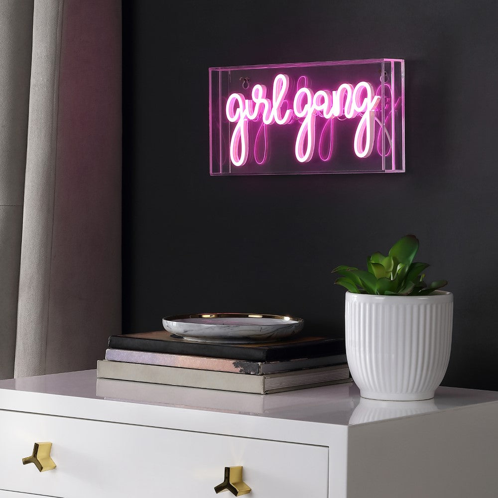 Trioyi Gang 11.88" Contemporary Glam Acrylic Box USB Operated LED Neon Light, Pink