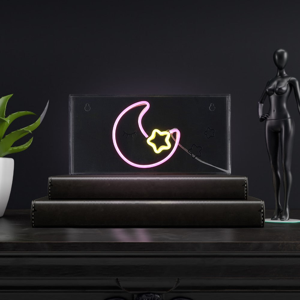 Dielfeo 11.8" Contemporary Glam Acrylic Box USB Operated LED Neon Light, Pink/Yellow