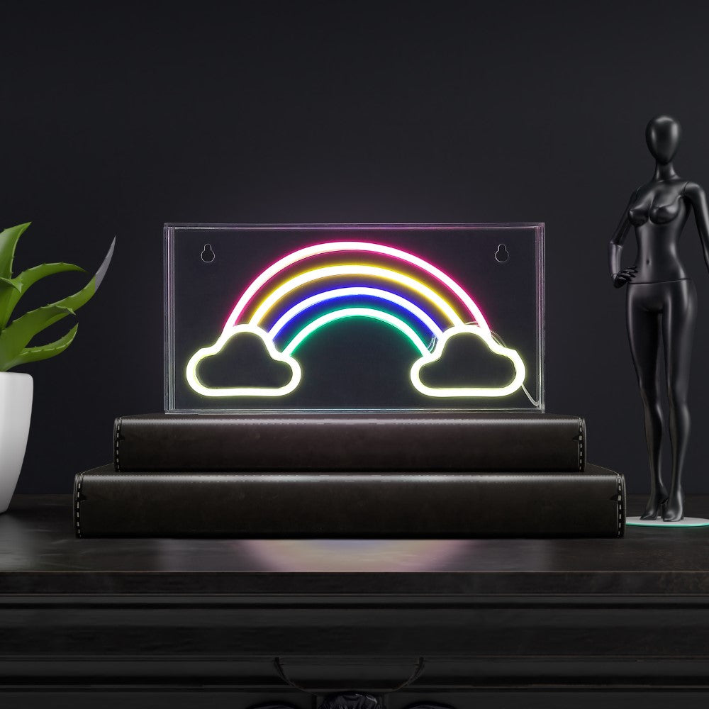 Estrioldea 11.75" Contemporary Glam Acrylic Box USB Operated LED Neon Light, Multi-Colored