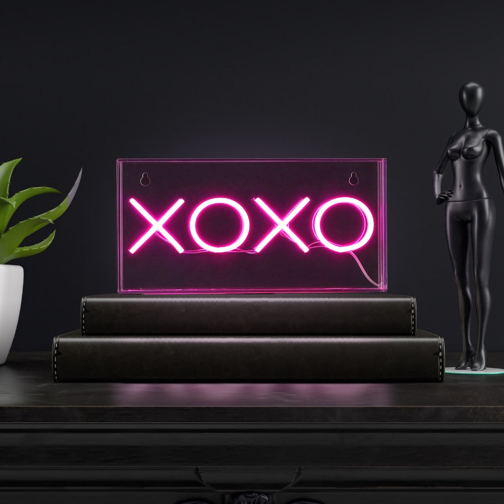 Fops 11.75" Contemporary Glam Acrylic Box USB Operated LED Neon Light, Pink