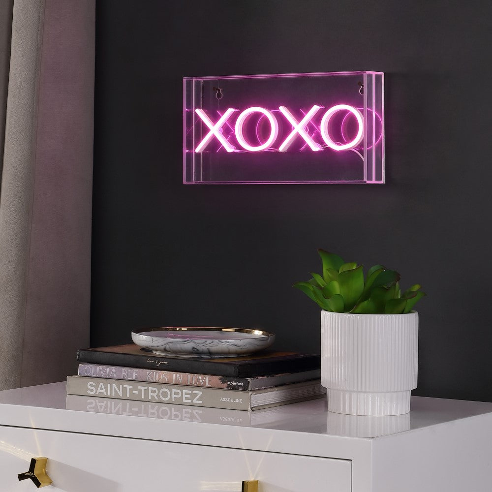 Fops 11.75" Contemporary Glam Acrylic Box USB Operated LED Neon Light, Pink