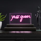 Kliat Queen 11.8" Contemporary Glam Acrylic Box USB Operated LED Neon Light, Pink