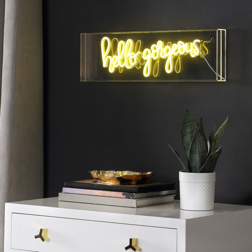 Nums 20" Contemporary Glam Acrylic Box USB Operated LED Neon Light, Yellow