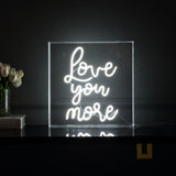 USB Love You More Square Contemporary Glam Acrylic Box USB Operated LED Neon Light