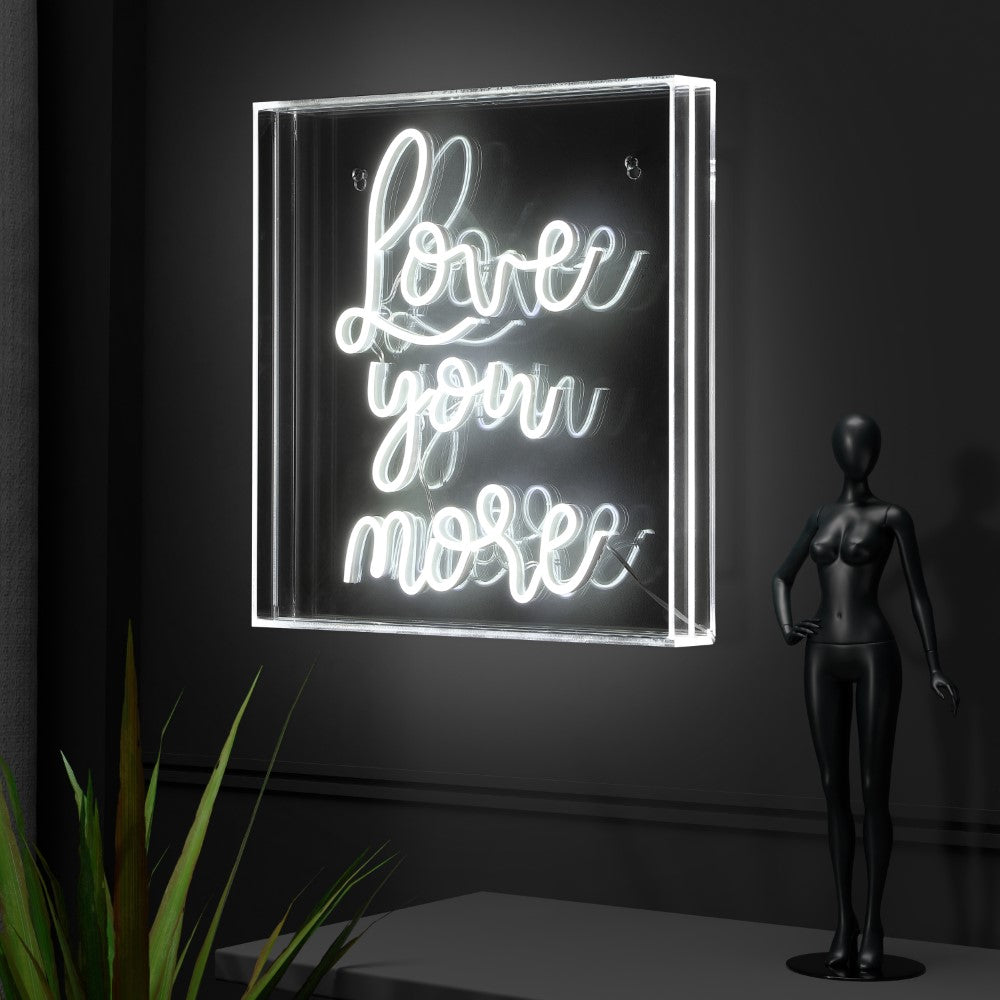 USB Love You More Square Contemporary Glam Acrylic Box USB Operated LED Neon Light