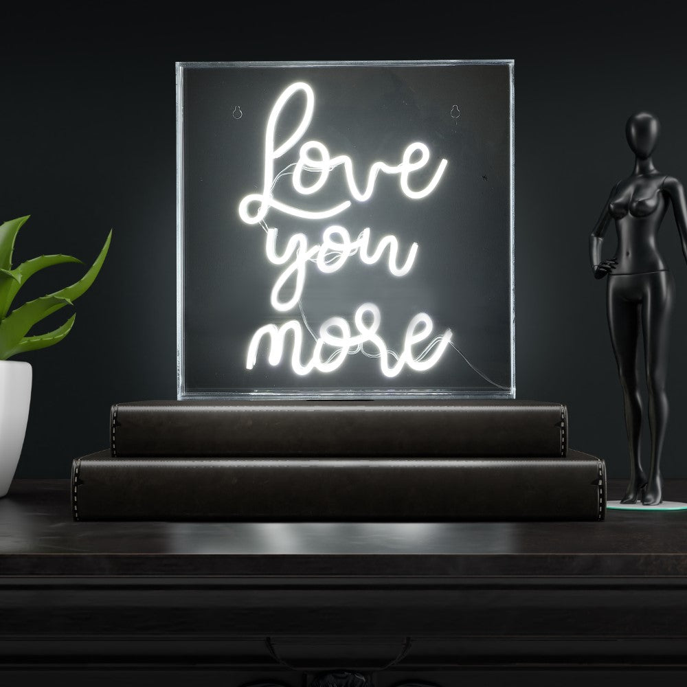 USB Love You More Square Contemporary Glam Acrylic Box USB Operated LED Neon Light