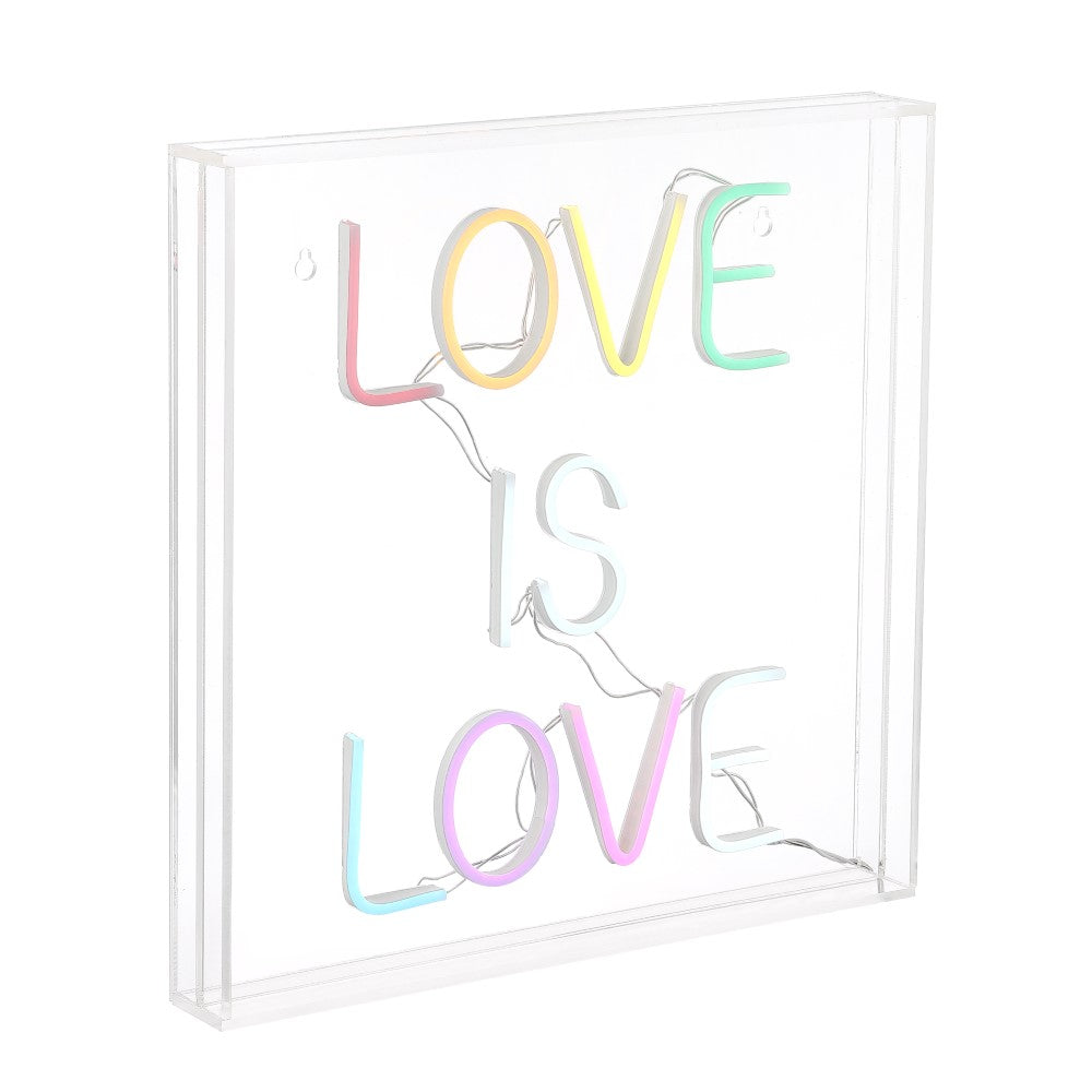 Neon Sign Love Is Love Square Contemporary Glam Acrylic Box USB Operated LED Neon Light