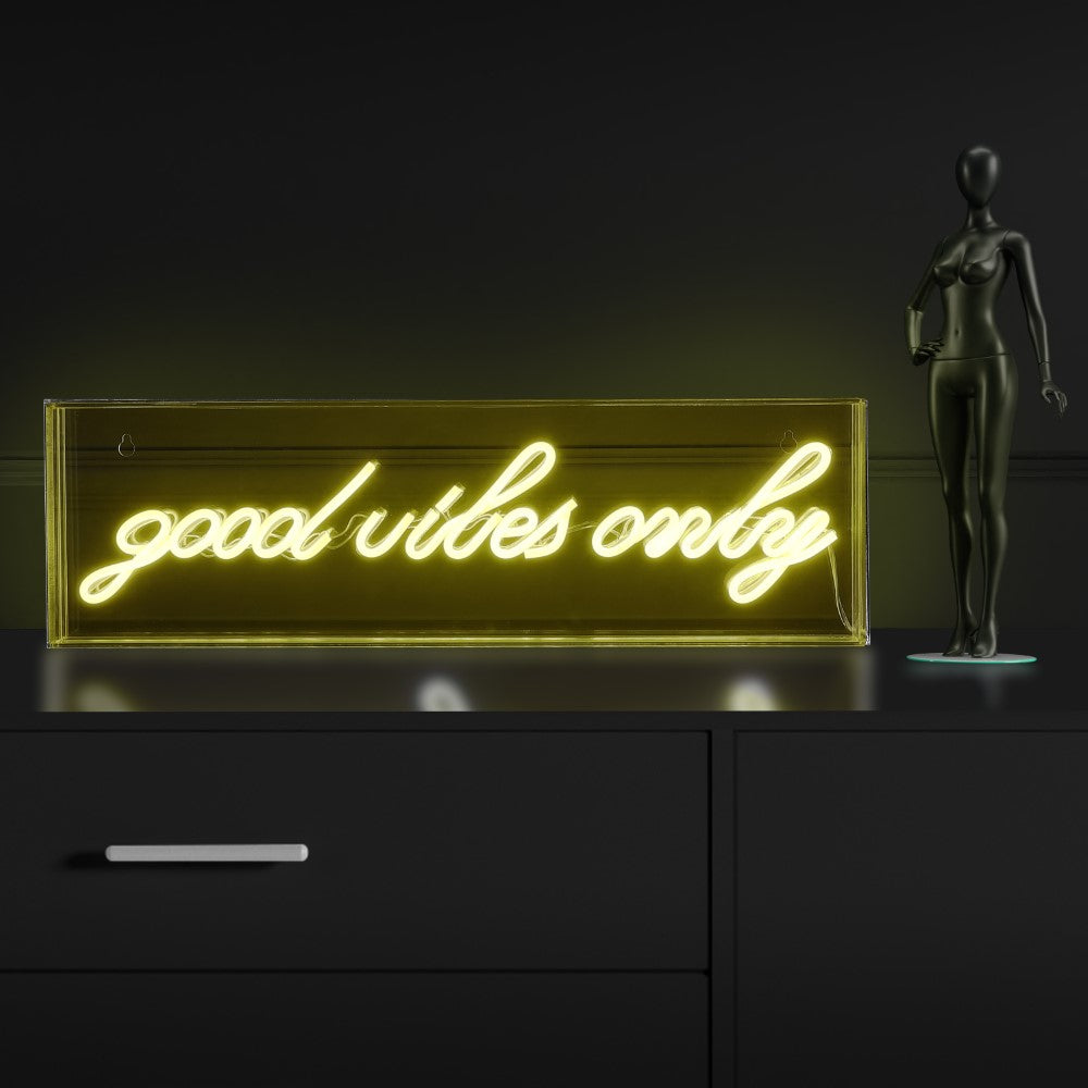 Sign Good Vibes Only Contemporary Glam Acrylic Box USB Operated LED Neon Light