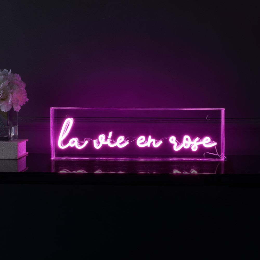 BNF  La Vie En Rose Contemporary Glam Acrylic Box USB Operated LED Neon Light