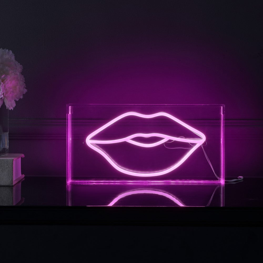 Sign  FOR Lips Contemporary Glam Acrylic Box USB Operated LED Neon Light
