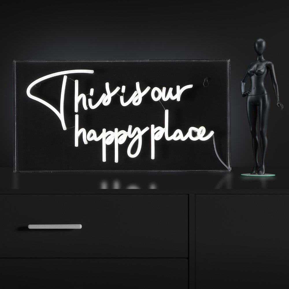 Sign Board This Is Your Happy Place Contemporary Glam Acrylic Box USB Operated LED Neon Light