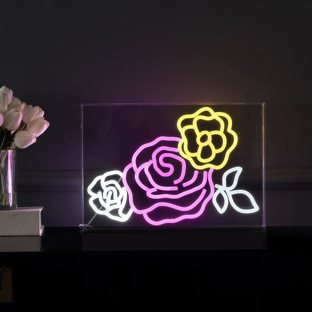 the Crowd Of Roses Contemporary Glam Acrylic Box USB Operated LED Neon Light