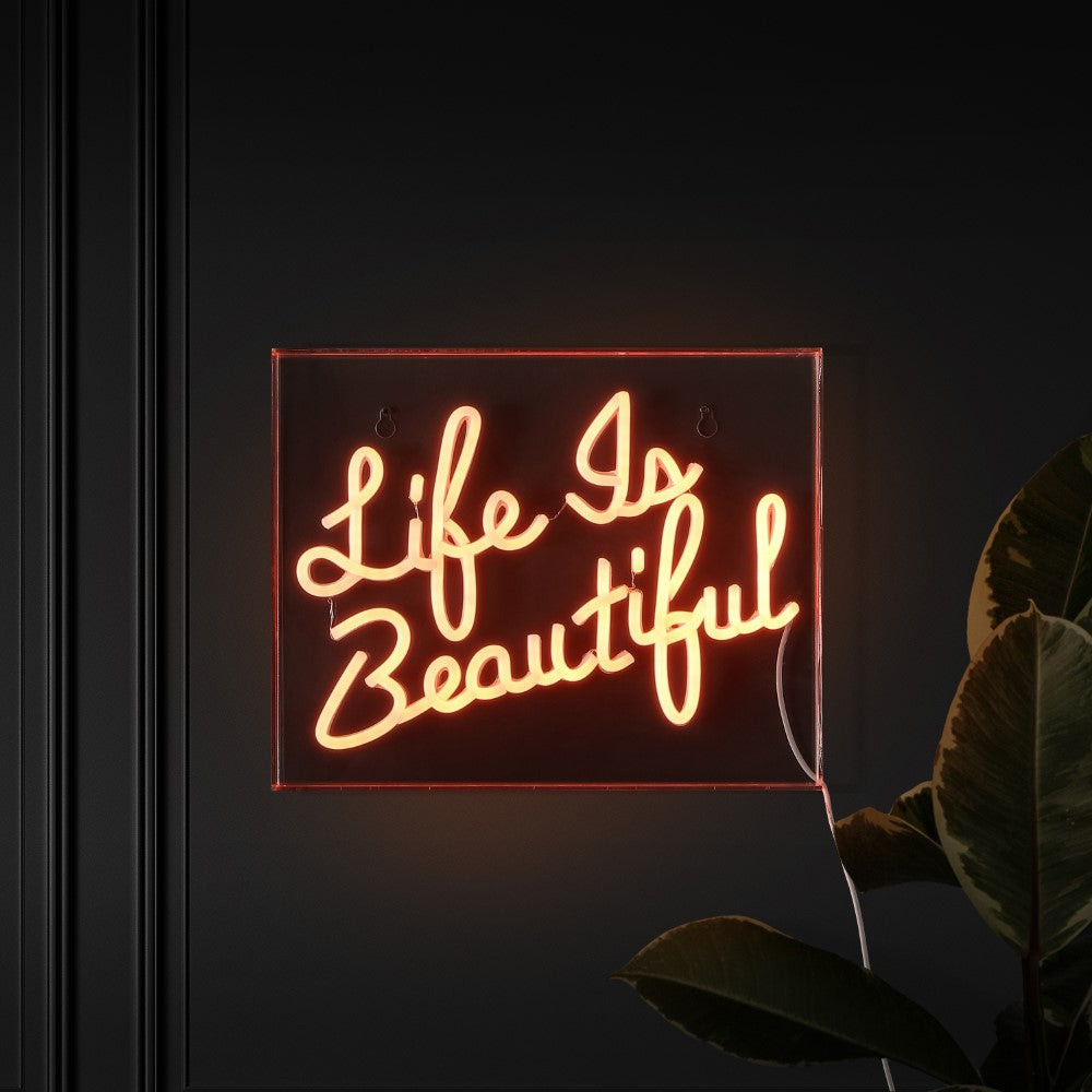 Party Life is Beautiful Contemporary Glam Acrylic Box USB Operated LED Neon Light