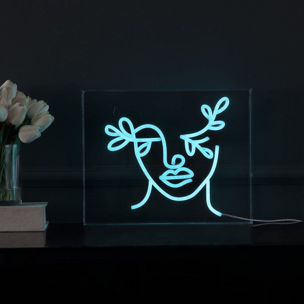 Personalize Teary Face Contemporary Glam Acrylic Box USB Operated LED Neon Light