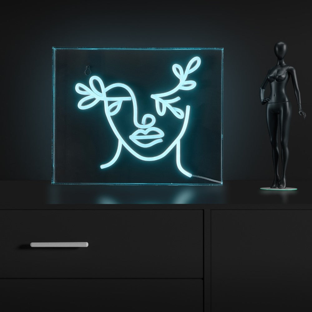 Personalize Teary Face Contemporary Glam Acrylic Box USB Operated LED Neon Light