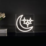 make Starry Crescent Square Contemporary Glam Acrylic Box USB Operated LED Neon Light