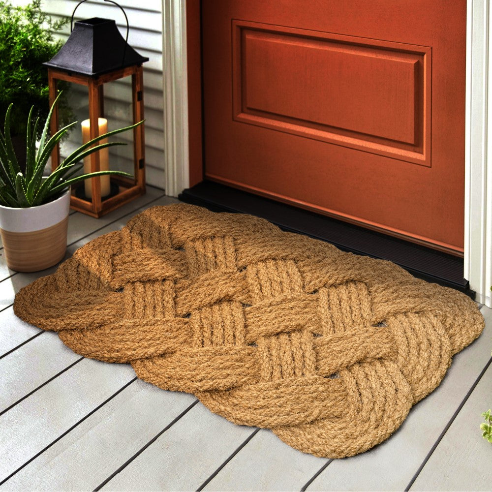 Ocean Classic Coastal Scalloped Basketweave Indoor/Outdoor Coir Mat