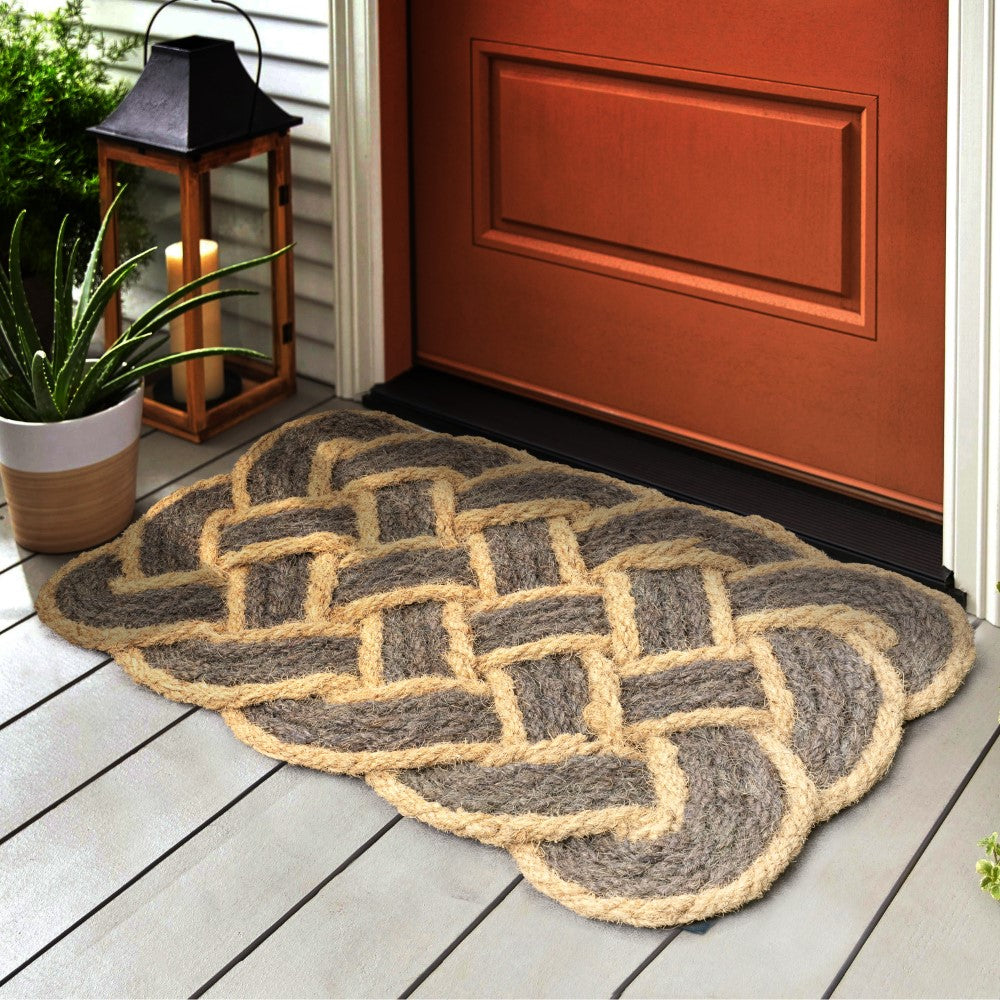 Ocean Classic Coastal Scalloped Basketweave Indoor/Outdoor Coir Mat