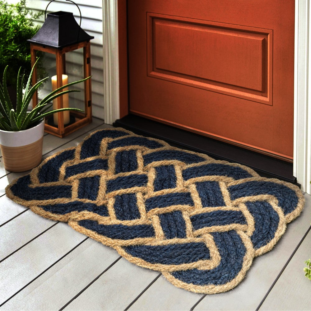 Ocean Classic Coastal Scalloped Basketweave Indoor/Outdoor Coir Mat