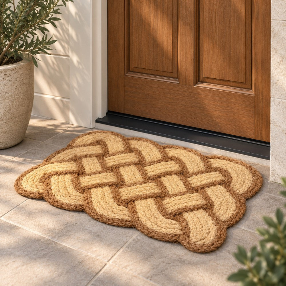 Ocean Classic Coastal Scalloped Basketweave Indoor/Outdoor Coir Mat
