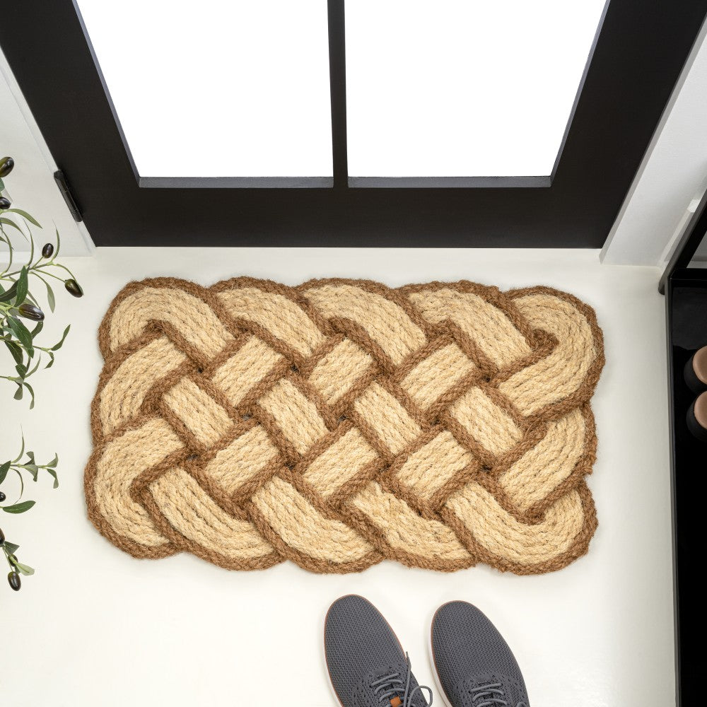 Ocean Classic Coastal Scalloped Basketweave Indoor/Outdoor Coir Mat