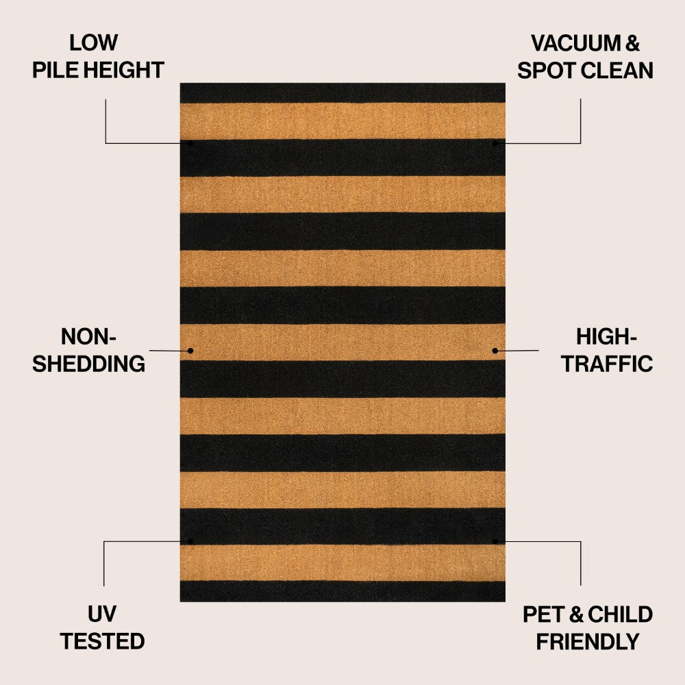 Infinite Modern Coastal Striped Coir Area Rug