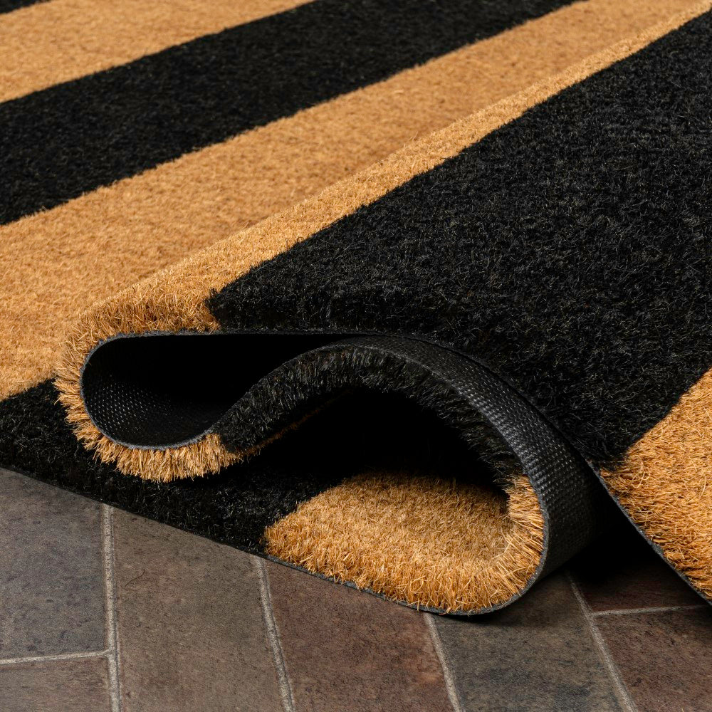 Infinite Modern Coastal Striped Coir Area Rug