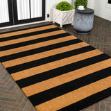 Infinite Modern Coastal Striped Coir Area Rug