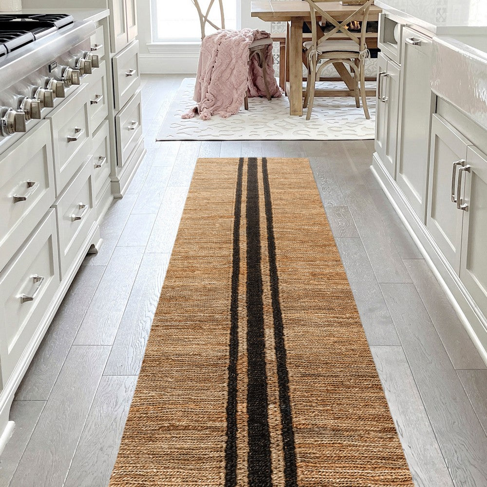 Zoya Rustic Beach House Wide Ticking Stripe Jute Area Rug