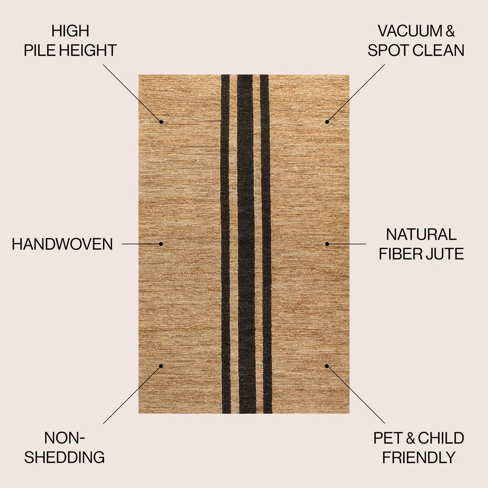 Zoya Rustic Beach House Wide Ticking Stripe Jute Area Rug