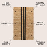 Zoya Rustic Beach House Wide Ticking Stripe Jute Area Rug