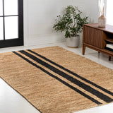 Zoya Rustic Beach House Wide Ticking Stripe Jute Area Rug