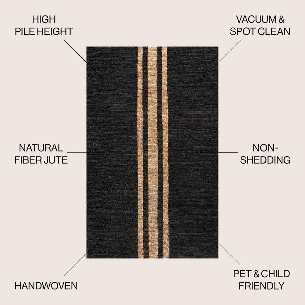 Zoya Rustic Beach House Wide Ticking Stripe Jute Area Rug