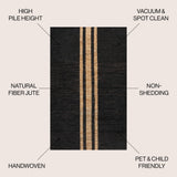 Zoya Rustic Beach House Wide Ticking Stripe Jute Area Rug