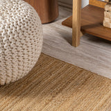 Kasv Rustic Farmhouse Woven Jute Solid Area Rug