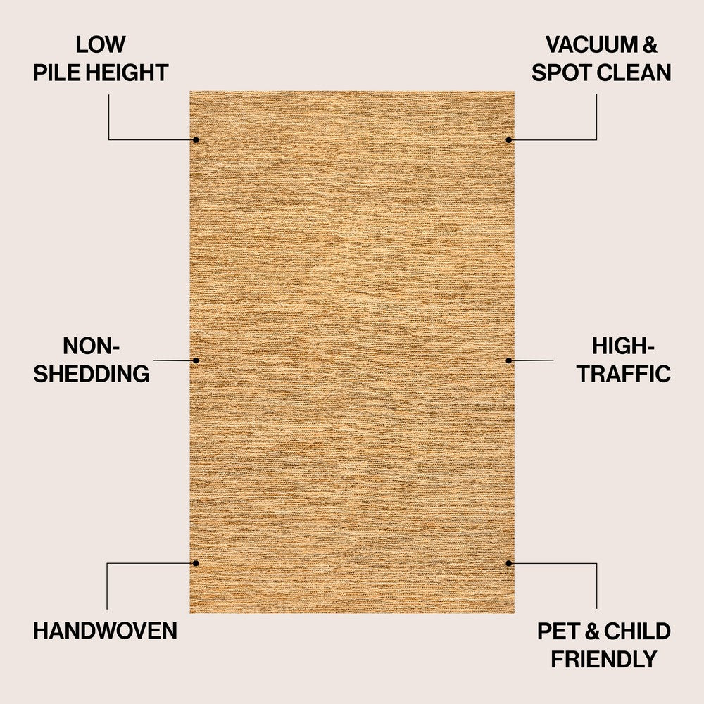 Kasv Rustic Farmhouse Woven Jute Solid Area Rug