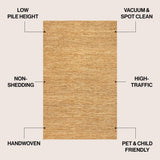 Kasv Rustic Farmhouse Woven Jute Solid Area Rug