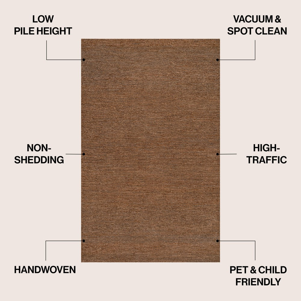 Kasv Rustic Farmhouse Woven Jute Solid Area Rug