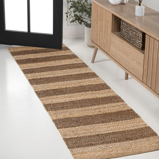 Jayon Rustic Farmhouse Woven Jute Stripe Area Rug