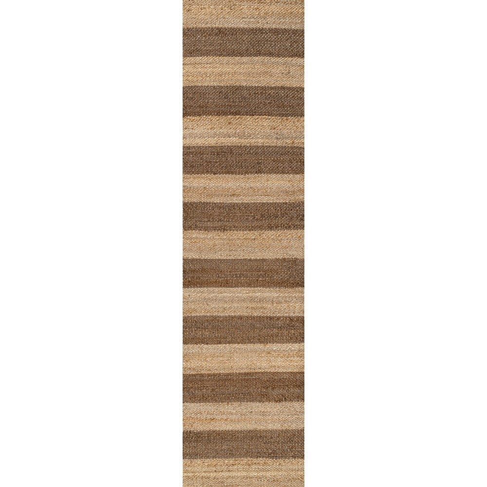 Jayon Rustic Farmhouse Woven Jute Stripe Area Rug
