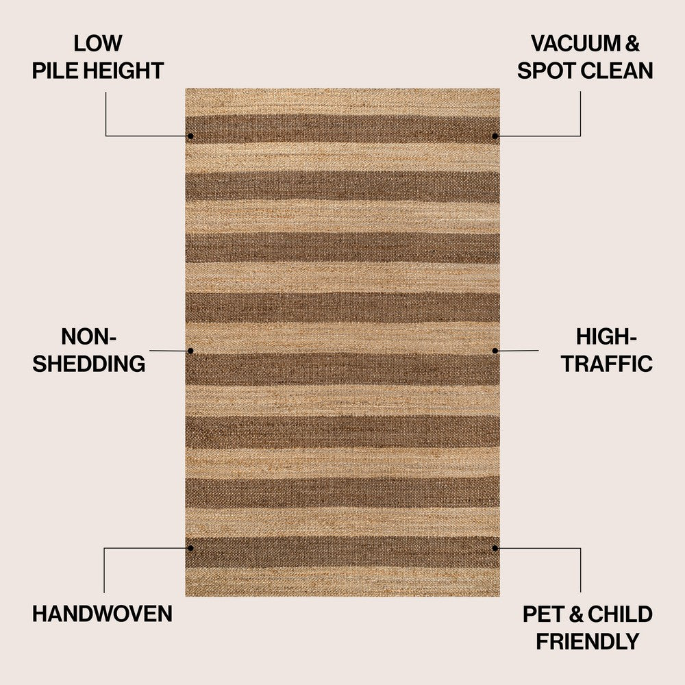 Jayon Rustic Farmhouse Woven Jute Stripe Area Rug