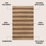 Jayon Rustic Farmhouse Woven Jute Stripe Area Rug