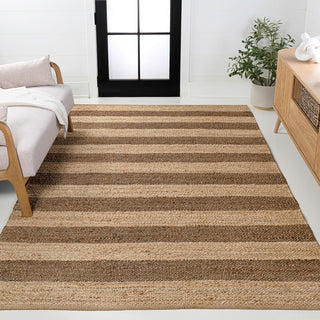 Jayon Rustic Farmhouse Woven Jute Stripe Area Rug
