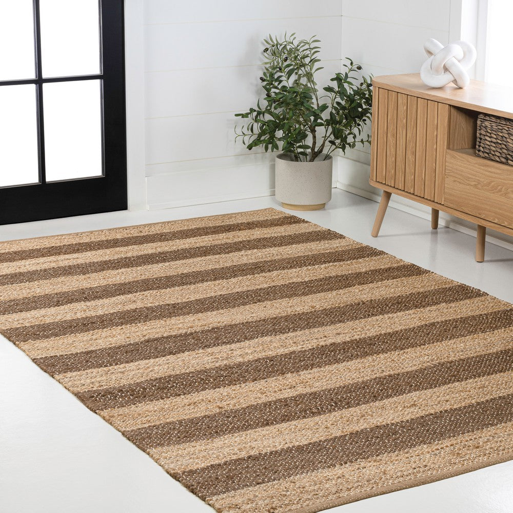 Jayon Rustic Farmhouse Woven Jute Stripe Area Rug