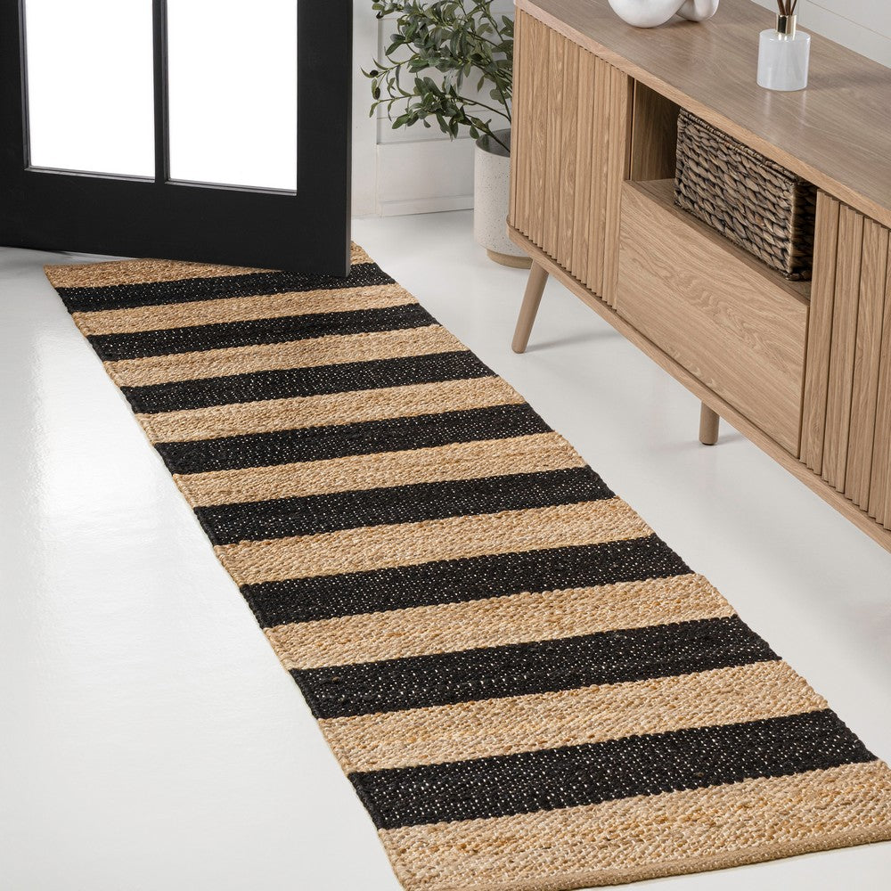 Jayon Rustic Farmhouse Woven Jute Stripe Area Rug