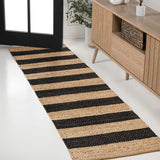 Jayon Rustic Farmhouse Woven Jute Stripe Area Rug