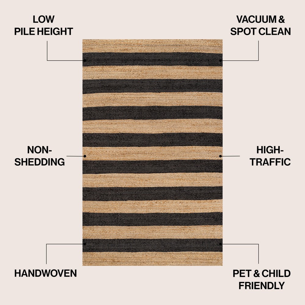 Jayon Rustic Farmhouse Woven Jute Stripe Area Rug