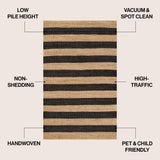 Jayon Rustic Farmhouse Woven Jute Stripe Area Rug