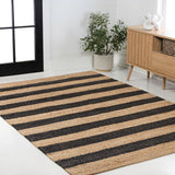 Jayon Rustic Farmhouse Woven Jute Stripe Area Rug