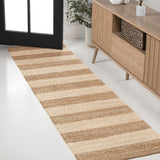 Jayon Rustic Farmhouse Woven Jute Stripe Area Rug
